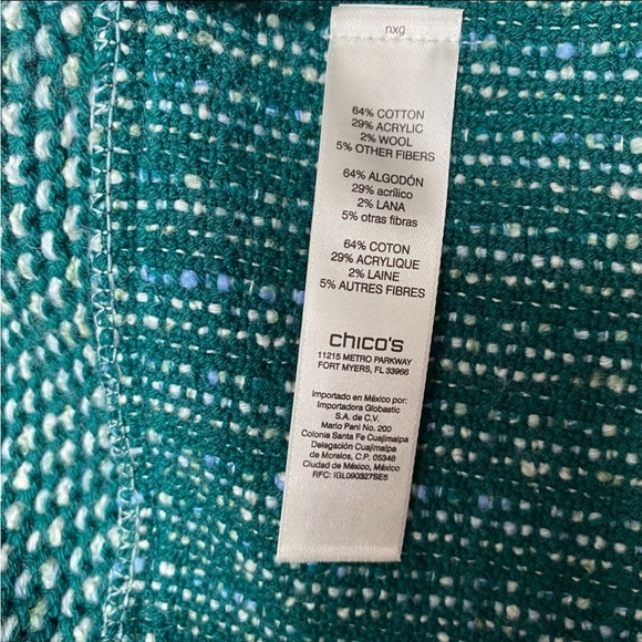 Chico’s Pacific Teal Structured Tweed Fringe Cardigan Jacket NWT Size 1 - Picture 14 of 16